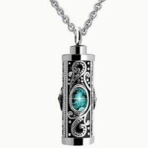 Stainless Steel Memorial Pendant Necklace For Ashes Blue W/ Flower Style: Unisex